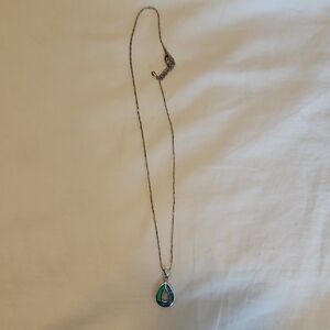 Silver and Blue Opal Teardrop Pendant Necklace